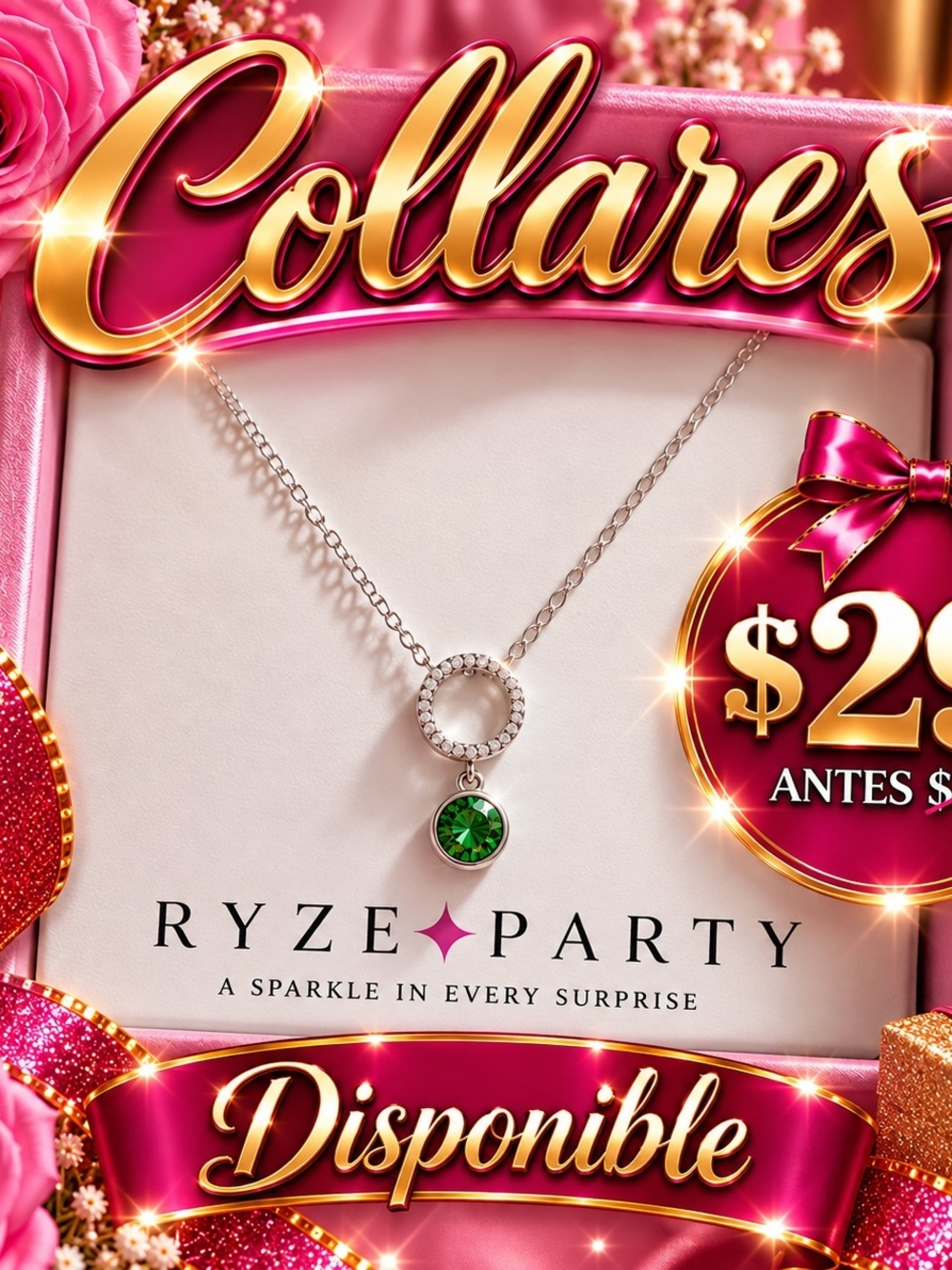 Women's Silver Necklace with Green Pendant